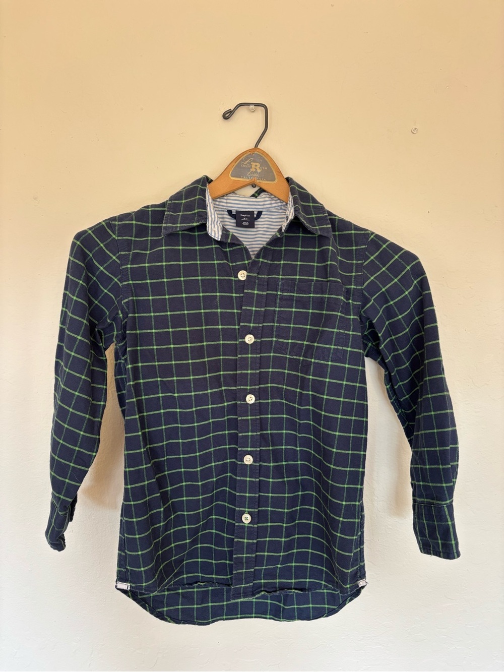 Boys Navy and Green Windowpane Button-Up Shirt
